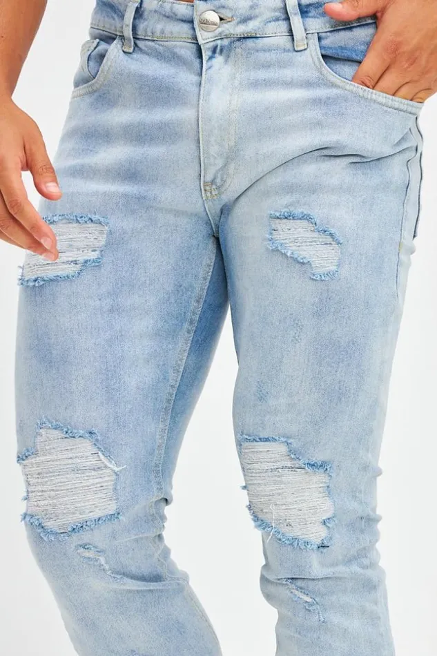 Men Jean Slim Effet Dchir Bleu Clair Tch Bleuclair Brentiny Paris Jeans