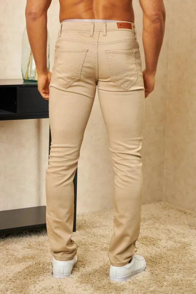 Men Jeans Slim Beige Basic Beige Brentiny Paris Jeans