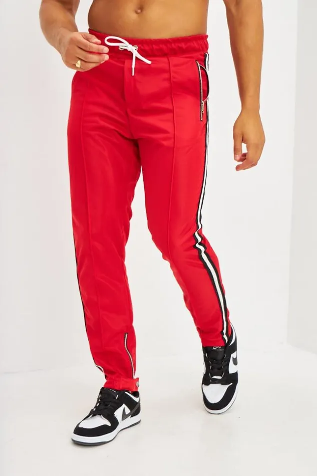 Men Jogging Bandes Latrales Fermetures clair Rouge Red Brentiny Paris Jogging Bottoms Men Jogging Bandes Latrales Fermetures clair Rouge Red Brentiny Paris Jogging Bottoms