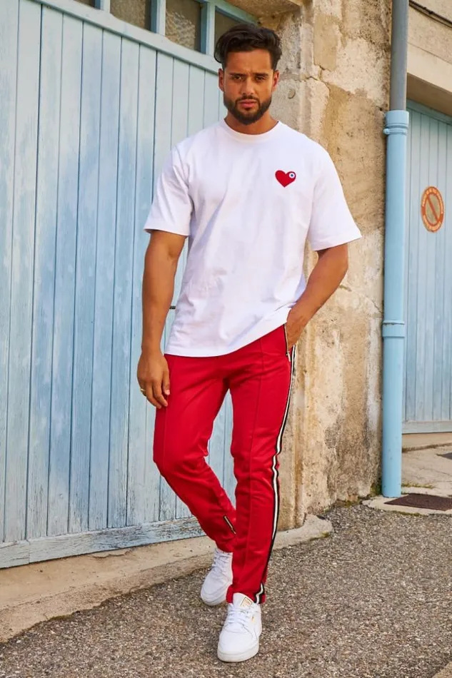 Men Jogging Bandes Latrales Fermetures clair Rouge Red Brentiny Paris Jogging Bottoms Men Jogging Bandes Latrales Fermetures clair Rouge Red Brentiny Paris Jogging Bottoms