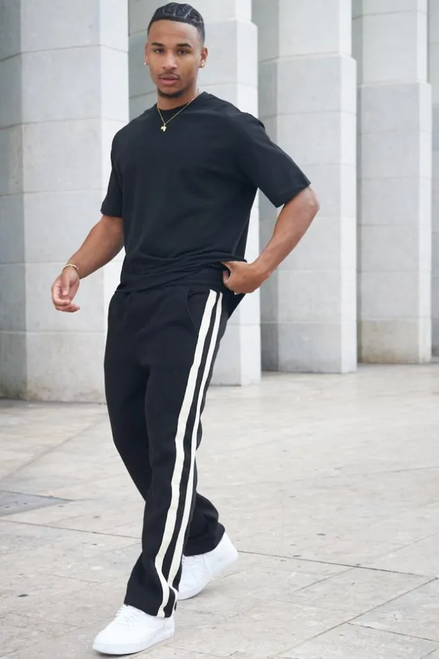 Men Jogging Noir Bandes Bicolore Black Brentiny Paris Jogging Bottoms