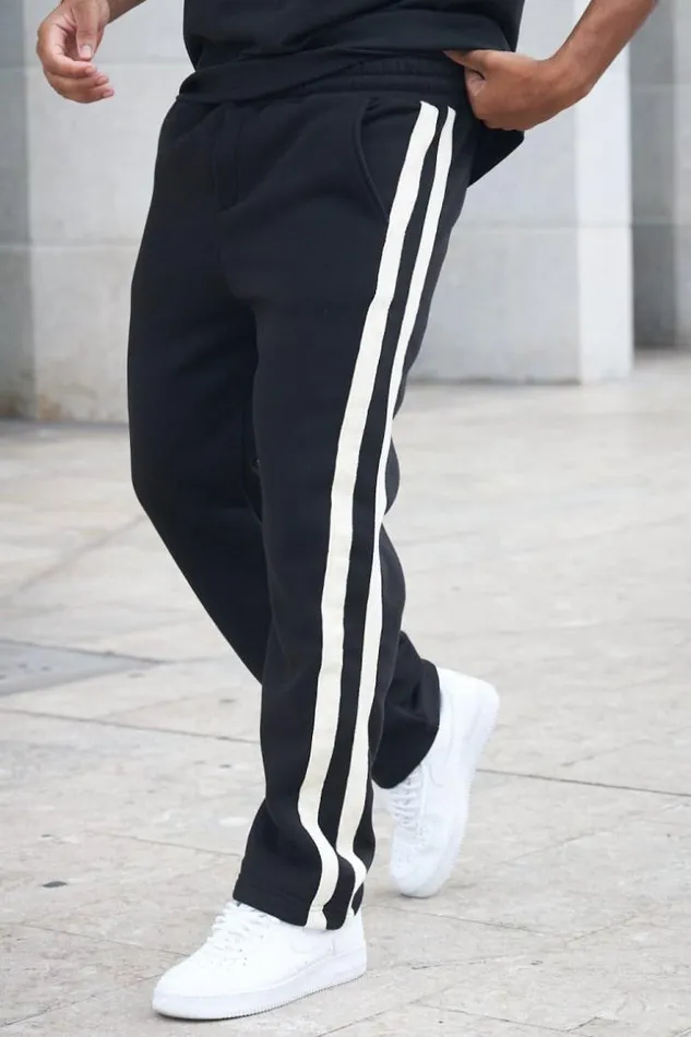 Men Jogging Noir Bandes Bicolore Black Brentiny Paris Jogging Bottoms