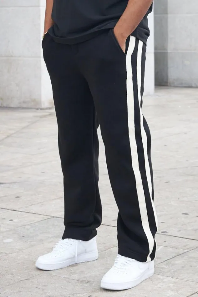 Men Jogging Noir Bandes Bicolore Black Brentiny Paris Jogging Bottoms