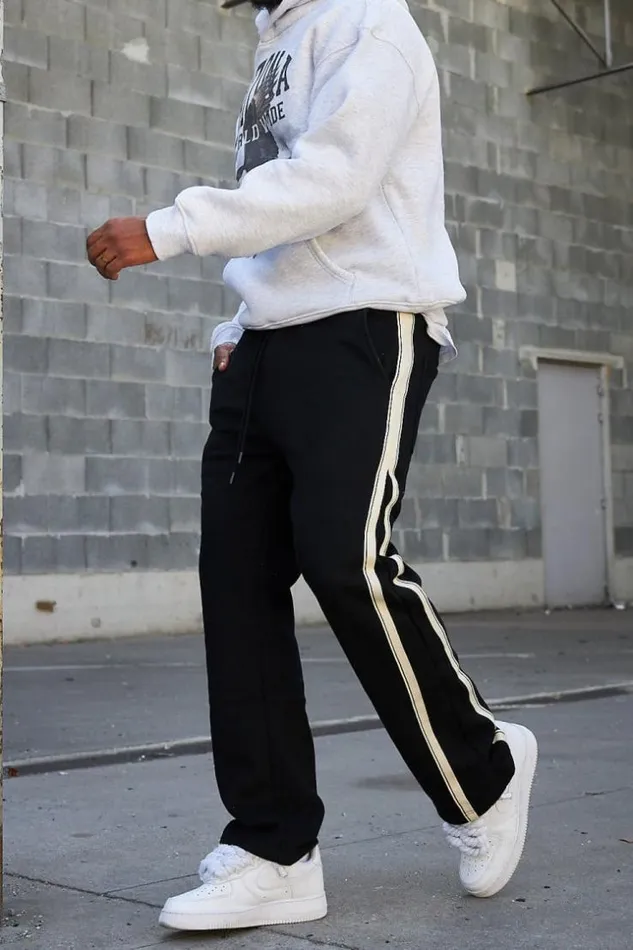 Men Jogging Noir Bandes Bicolore Black Brentiny Paris Pants