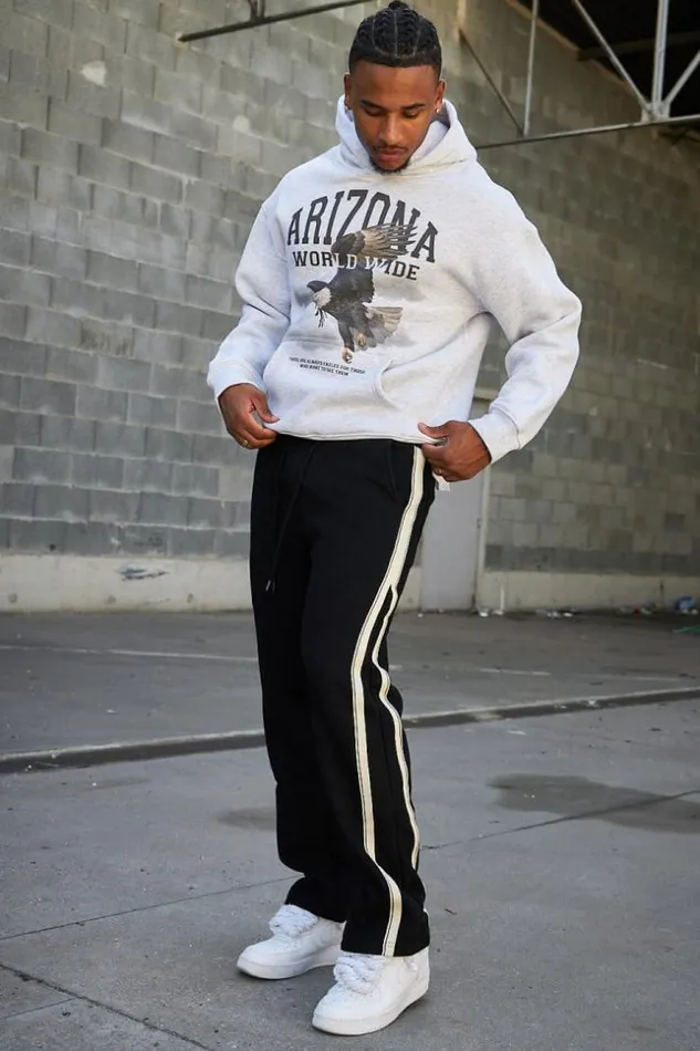 Men Jogging Noir Bandes Bicolore Black Brentiny Paris Pants