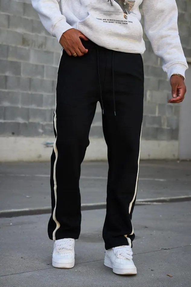Men Jogging Noir Bandes Bicolore Black Brentiny Paris Pants