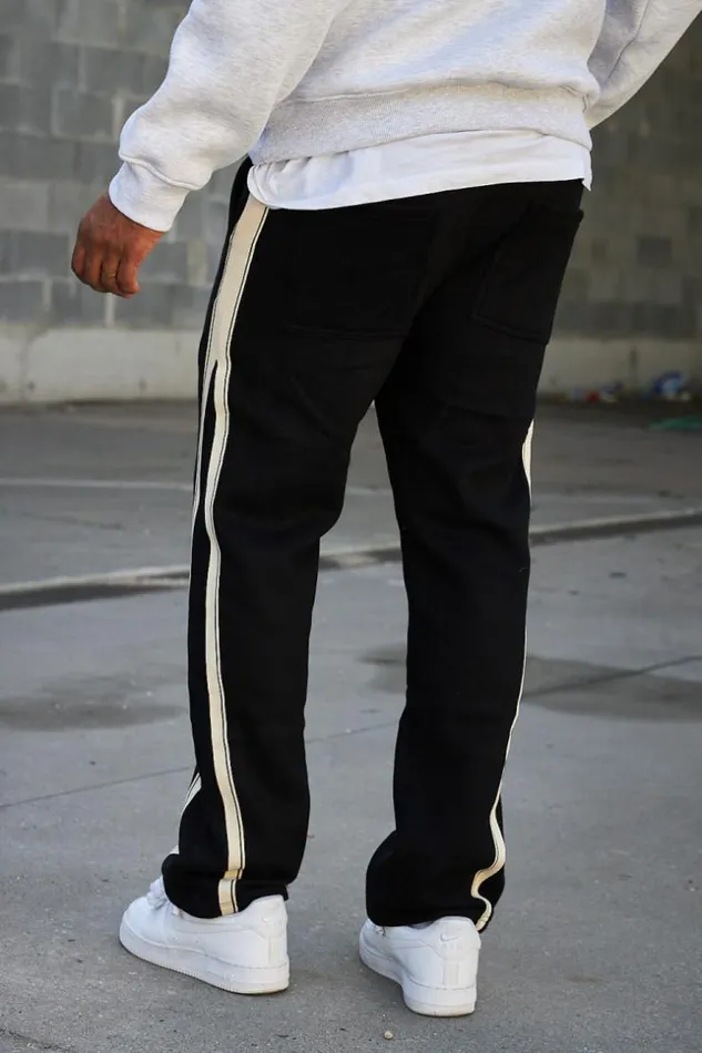 Men Jogging Noir Bandes Bicolore Black Brentiny Paris Pants