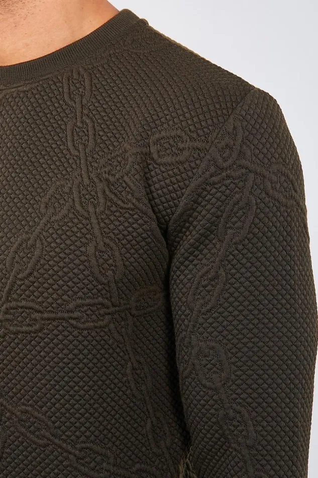 Men Khaki Sweatshirt With Embossed Chains Green Brentiny Paris Sweatshirts and Pullovers