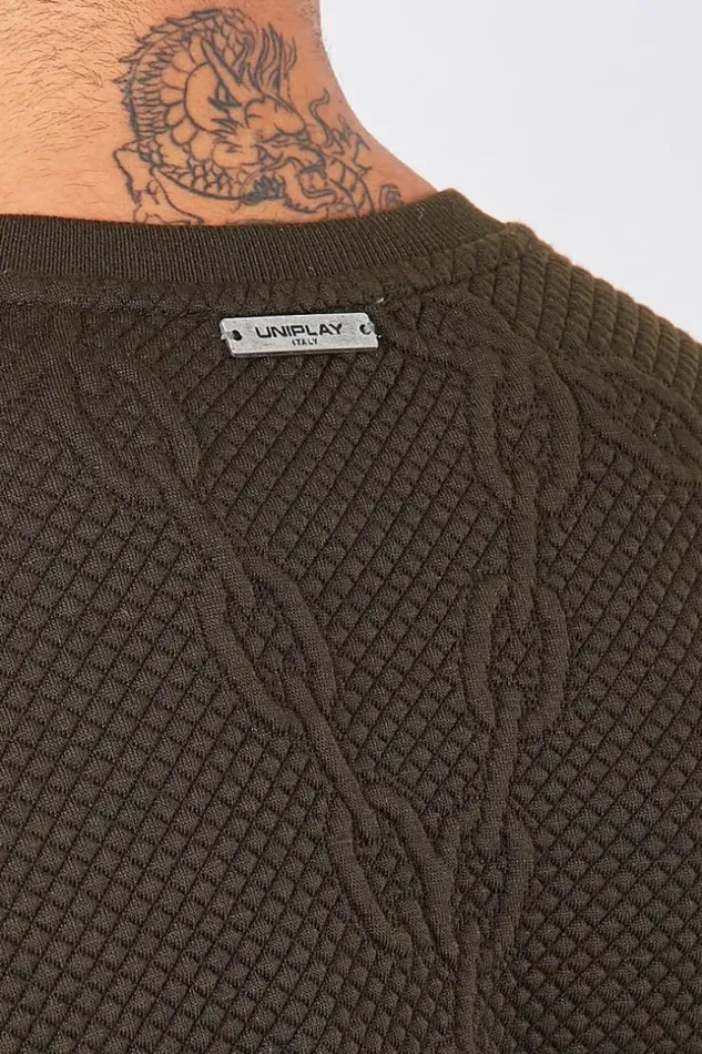 Men Khaki Sweatshirt With Embossed Chains Green Brentiny Paris Sweatshirts and Pullovers