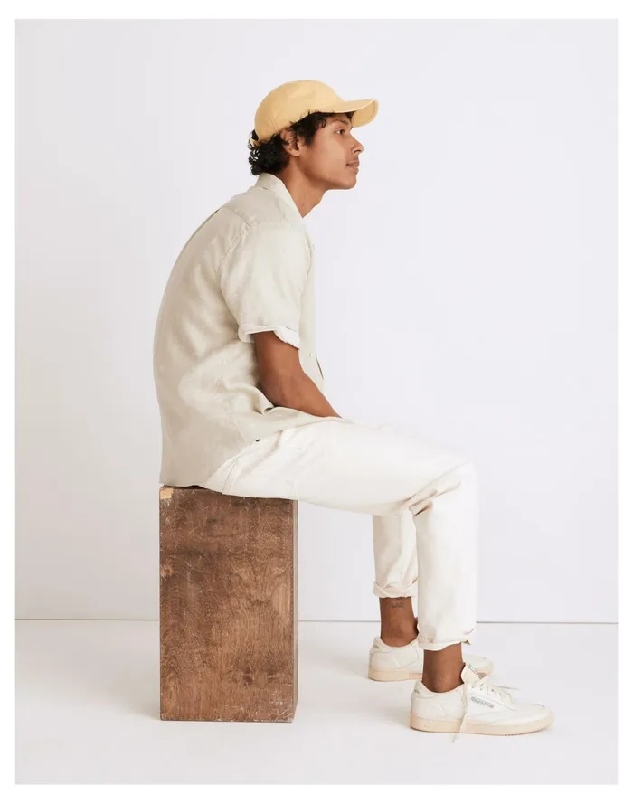 Men Linen Perfect Short Sleeve Shirt In Stripe Sunfaded Sage Madewell Shirts Men Linen Perfect Short Sleeve Shirt In Stripe Sunfaded Sage Madewell Shirts