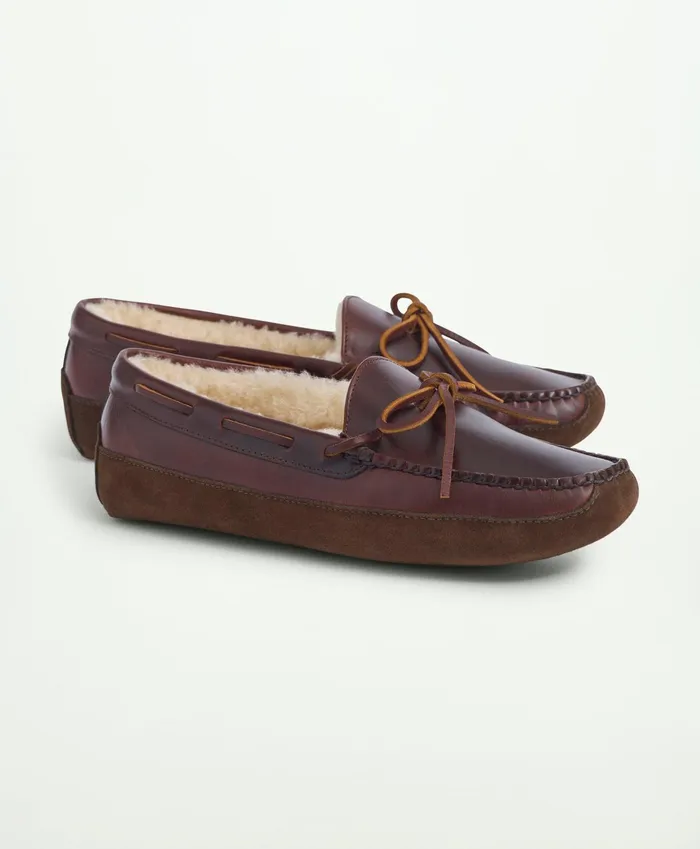 Men Lone Tree Shearling Slipper Brown Brooks Brothers Shoes