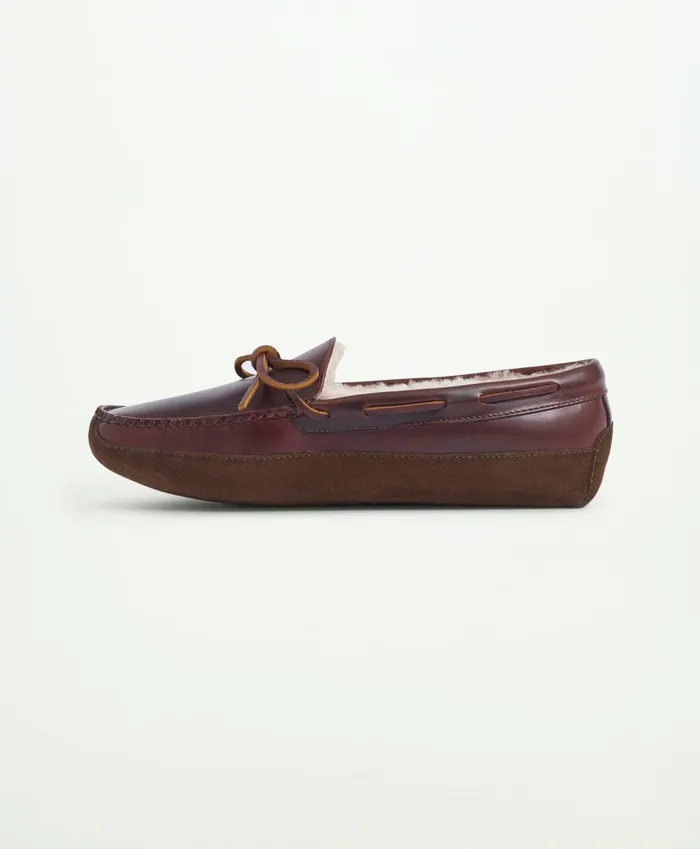 Men Lone Tree Shearling Slipper Brown Brooks Brothers Shoes