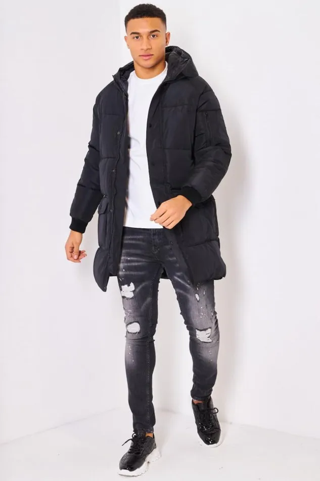 Men Longline Down Jacket In Black Black Brentiny Paris Parkas And Down Jackets