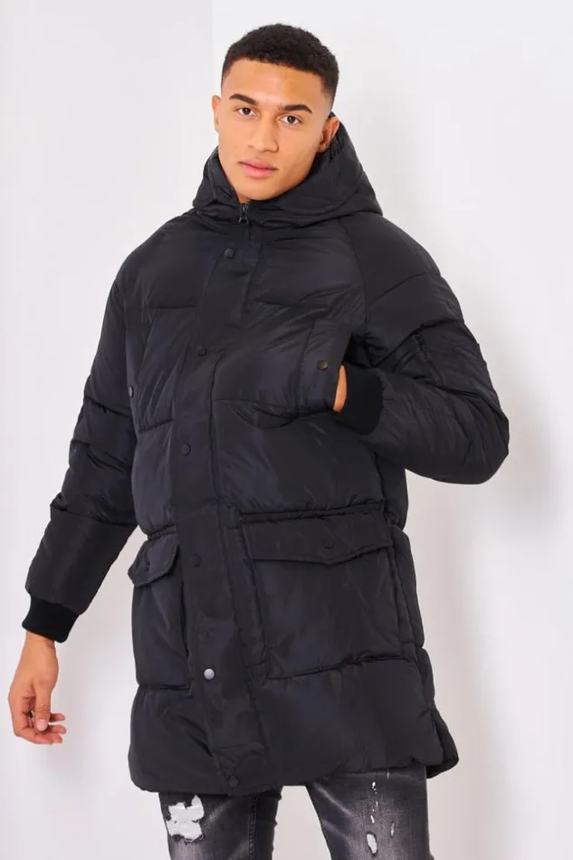 Men Longline Down Jacket In Black Black Brentiny Paris Parkas And Down Jackets