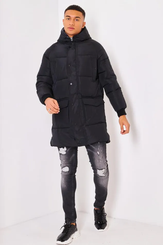 Men Longline Down Jacket In Black Black Brentiny Paris Parkas And Down Jackets