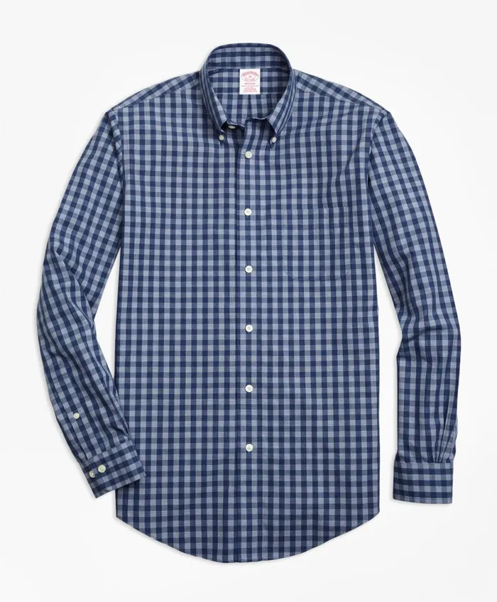 Men Madison RelaxedFit Sport Shirt NonIron Heathered Gingham Navy Brooks Brothers Sport Shirts Men Madison RelaxedFit Sport Shirt NonIron Heathered Gingham Navy Brooks Brothers Sport Shirts