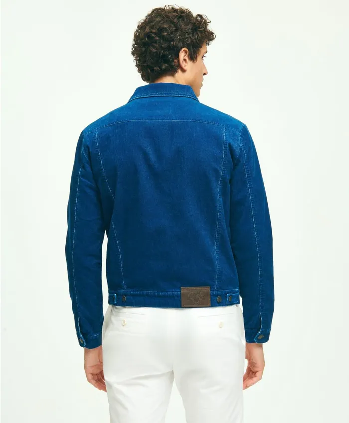 Men Medium Wale Corduroy Indigo Trucker Jacket Indigo Brooks Brothers Coats and Jackets