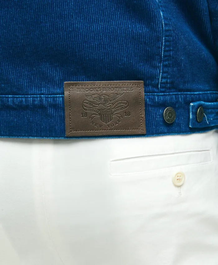 Men Medium Wale Corduroy Indigo Trucker Jacket Indigo Brooks Brothers Coats and Jackets