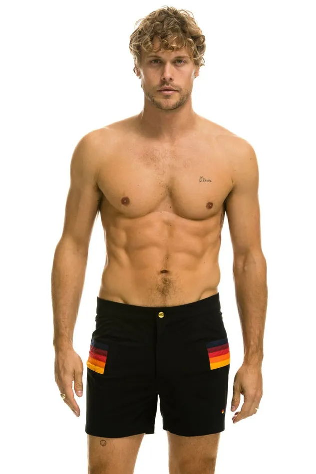 Men MEN039S HORIZONTAL 5 STRIPE FLEX SHORTS 8211 BLACK Aviator Nation Shorts