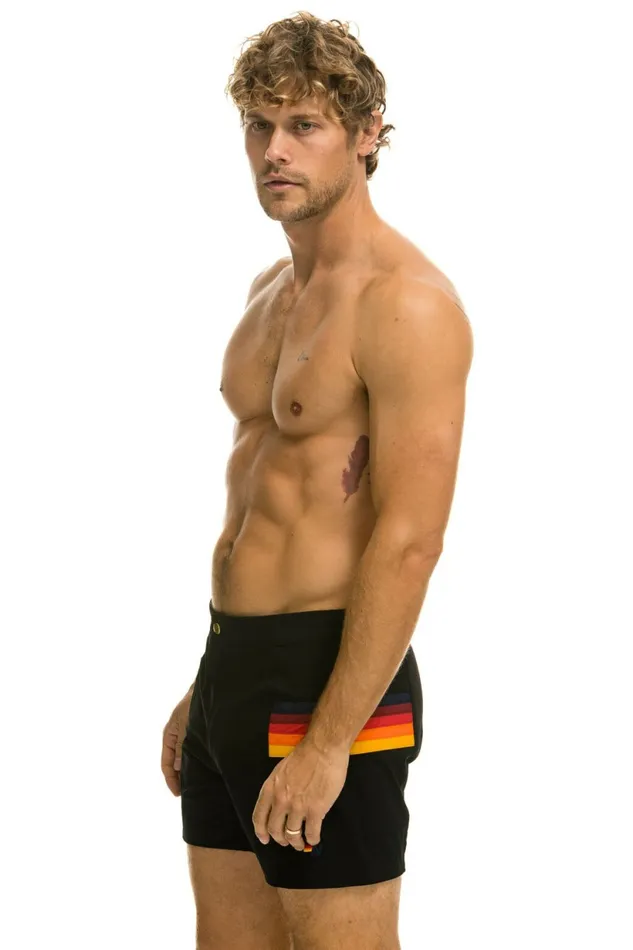 Men MEN039S HORIZONTAL 5 STRIPE FLEX SHORTS 8211 BLACK Aviator Nation Shorts