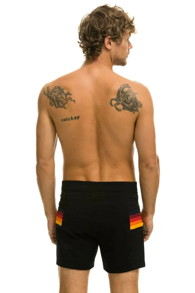 Men MEN039S HORIZONTAL 5 STRIPE FLEX SHORTS 8211 BLACK Aviator Nation Shorts
