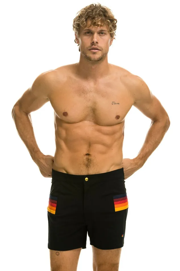 Men MEN039S HORIZONTAL 5 STRIPE FLEX SHORTS 8211 BLACK Aviator Nation Shorts