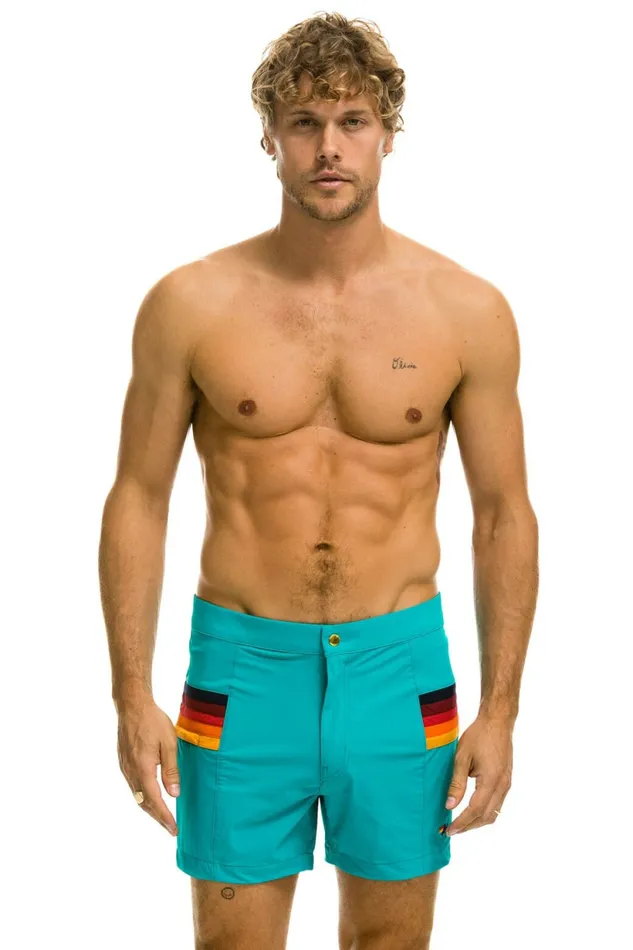 Men MEN039S HORIZONTAL 5 STRIPE FLEX SHORTS 8211 JADE Aviator Nation Shorts