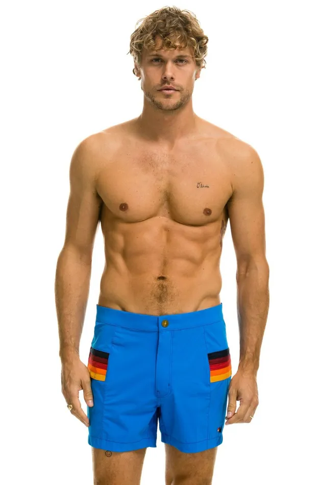 Men MEN039S HORIZONTAL 5 STRIPE FLEX SHORTS 8211 PARROT BLUE Aviator Nation Shorts
