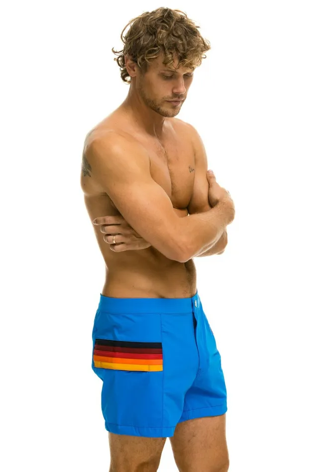 Men MEN039S HORIZONTAL 5 STRIPE FLEX SHORTS 8211 PARROT BLUE Aviator Nation Shorts