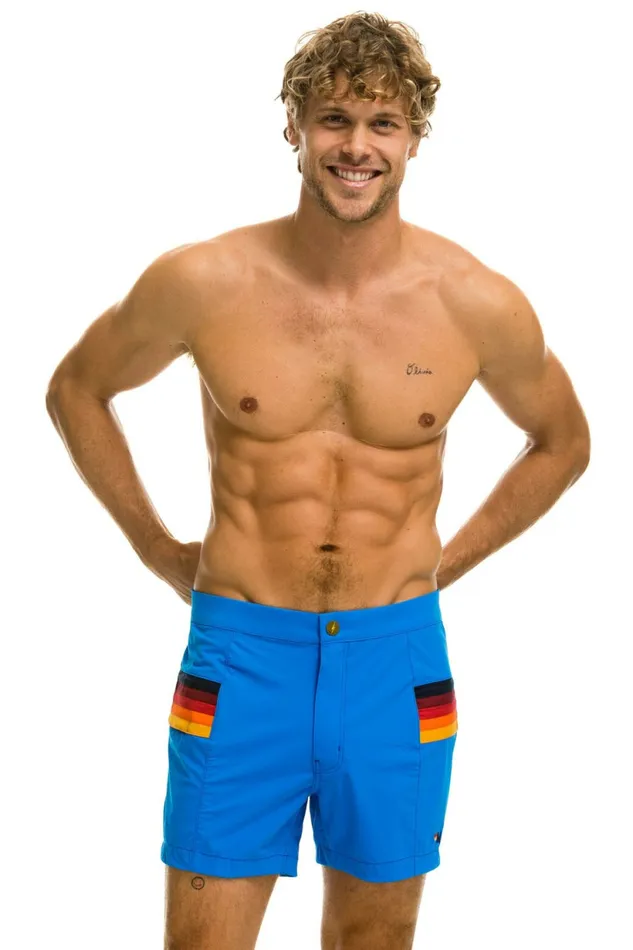 Men MEN039S HORIZONTAL 5 STRIPE FLEX SHORTS 8211 PARROT BLUE Aviator Nation Shorts