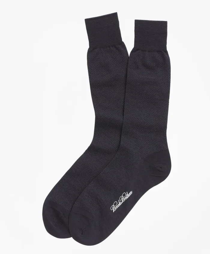Men Merino Wool Mini Dot Crew Socks Navy Brooks Brothers Sock