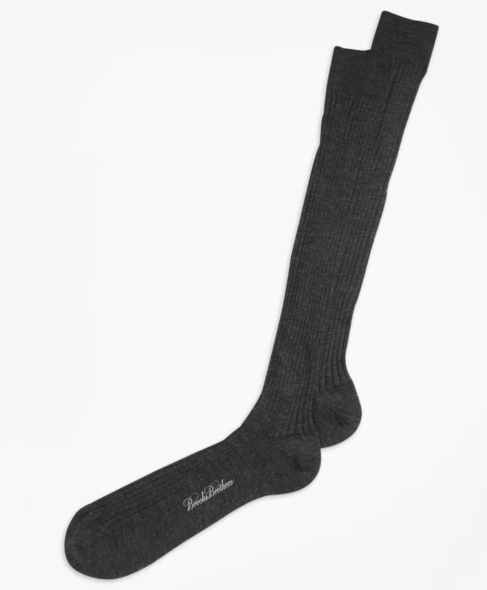 Men Merino Wool Ribbed OverTheCalf Socks Grey Brooks Brothers Sock