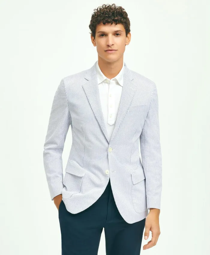 Men Milano SlimFit Stretch Cotton Seersucker Sport Coat Blue Brooks Brothers Sport Coats and Blazers Men Milano SlimFit Stretch Cotton Seersucker Sport Coat Blue Brooks Brothers Sport Coats and Blazers