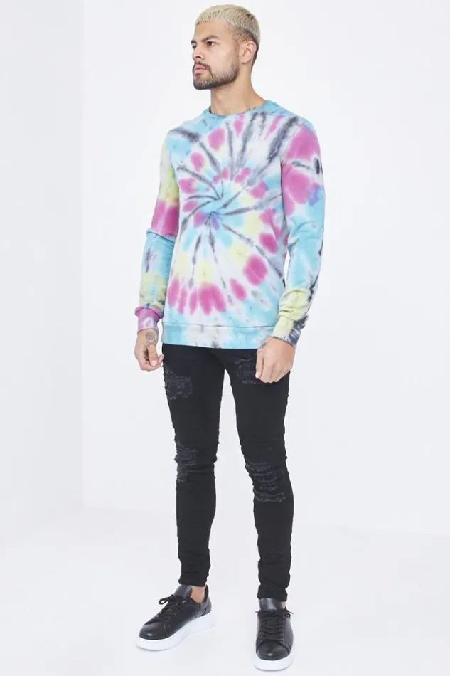 Men Multicolored Sweatshirt With Psychedelic Pattern Yellow Brentiny Paris Sweatshirts and Pullovers