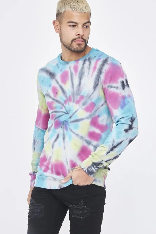 Men Multicolored Sweatshirt With Psychedelic Pattern Yellow Brentiny Paris Sweatshirts and Pullovers