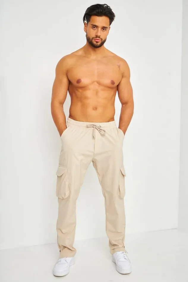 Men Pantalon Cargo Beige Coupe Droite Dtail Zip Aux Chevilles Brentiny Paris Pants