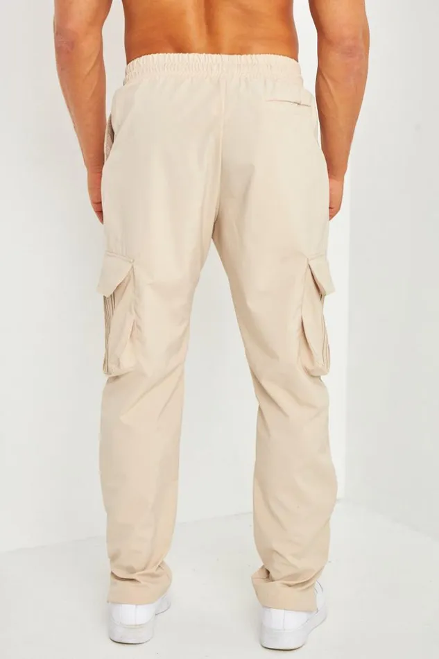 Men Pantalon Cargo Beige Coupe Droite Dtail Zip Aux Chevilles Brentiny Paris Pants