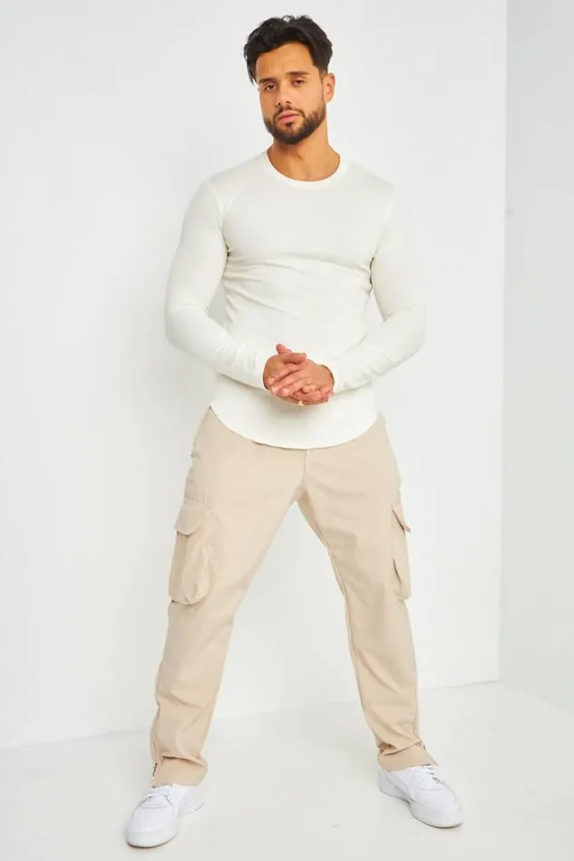 Men Pantalon Cargo Beige Coupe Droite Dtail Zip Aux Chevilles Brentiny Paris Pants