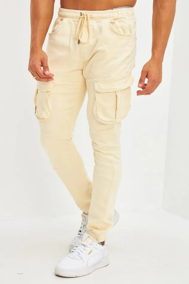 Men Pantalon Cargo Doux Bleu Ciel Yellow Brentiny Paris Pants