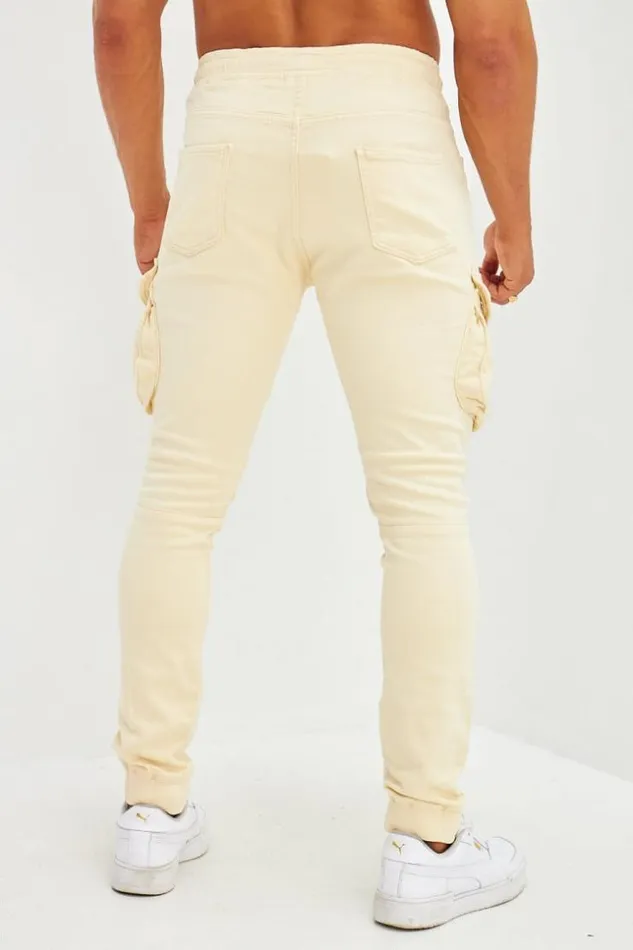 Men Pantalon Cargo Doux Bleu Ciel Yellow Brentiny Paris Pants
