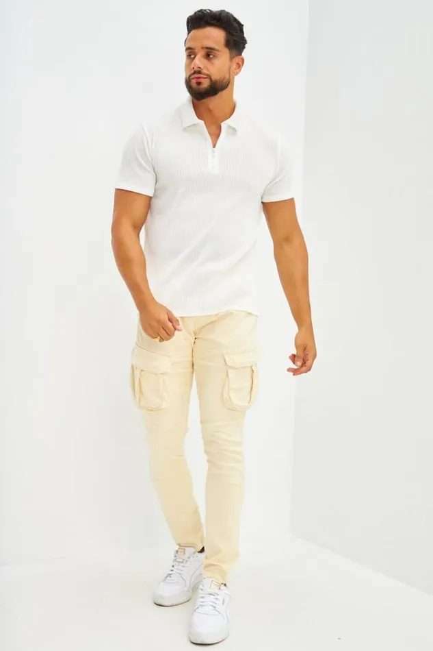 Men Pantalon Cargo Doux Bleu Ciel Yellow Brentiny Paris Pants