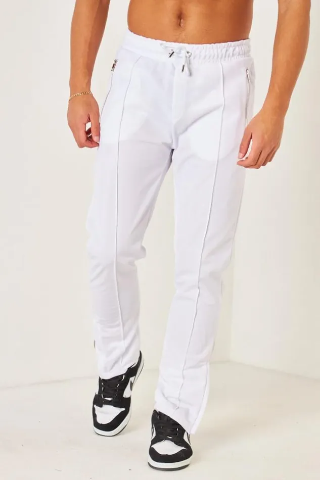 Men Pantalon De Jogging Blanc Satin Zipp Aux Chevilles White Brentiny Paris Pants