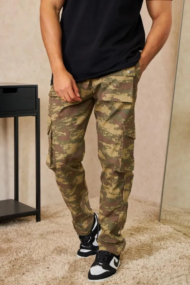 Men Pantalon De Jogging Camouflage Poches Cargo Kaki Khaki Brentiny Paris Pants