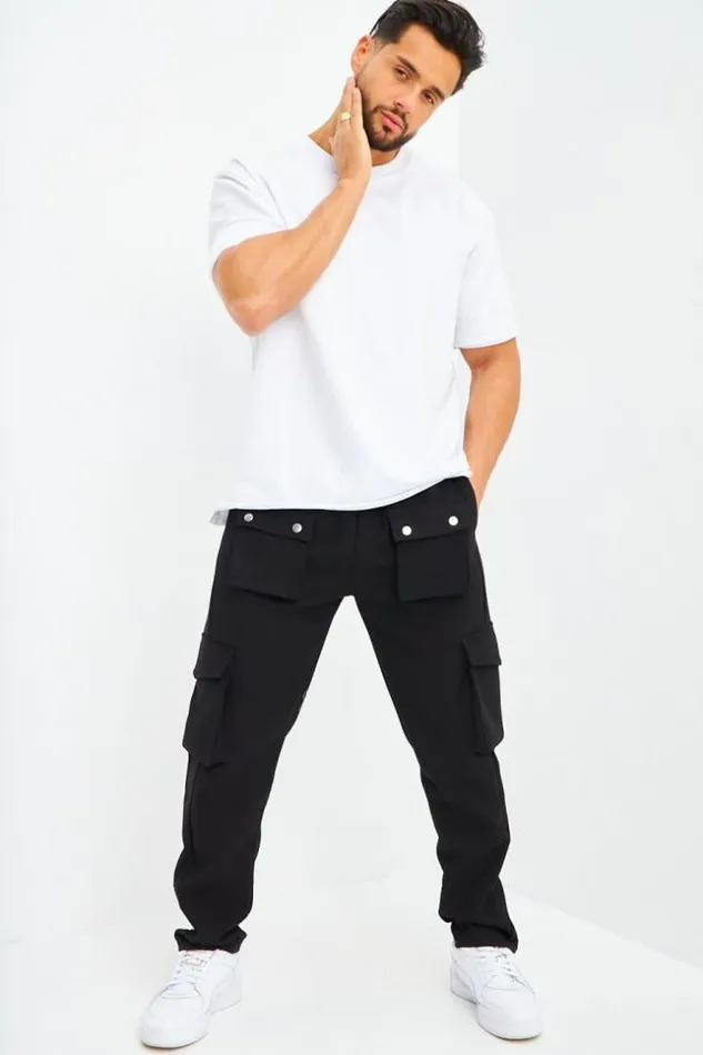 Men Pantalon De Jogging Noir Poches Cargo Black Brentiny Paris Pants