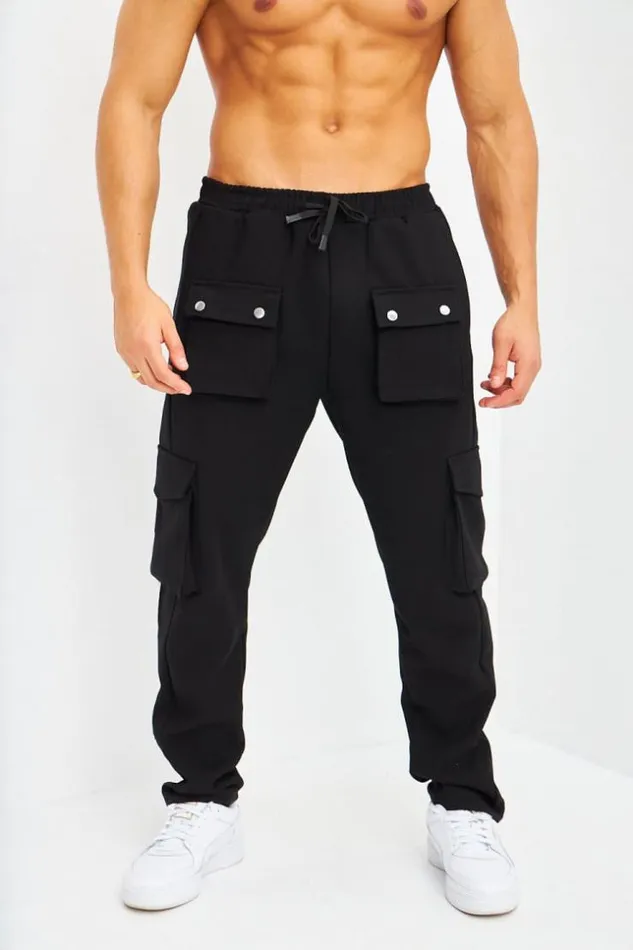 Men Pantalon De Jogging Noir Poches Cargo Black Brentiny Paris Pants