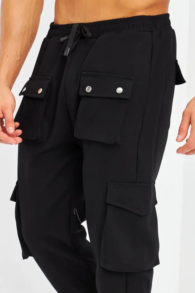 Men Pantalon De Jogging Noir Poches Cargo Black Brentiny Paris Pants