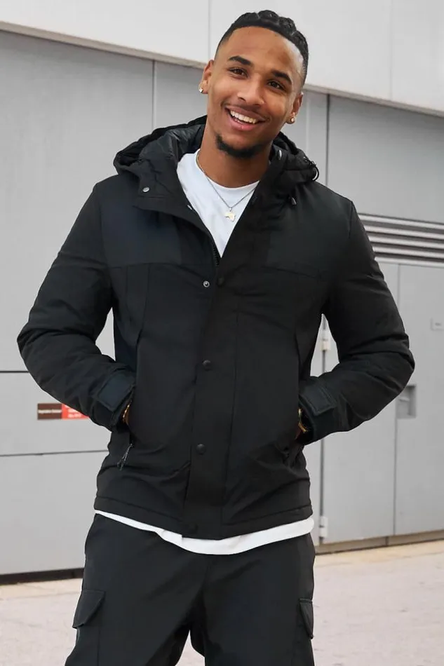Men Parka BiMatire Noir Capuche Black Brentiny Paris Parkas And Down Jackets