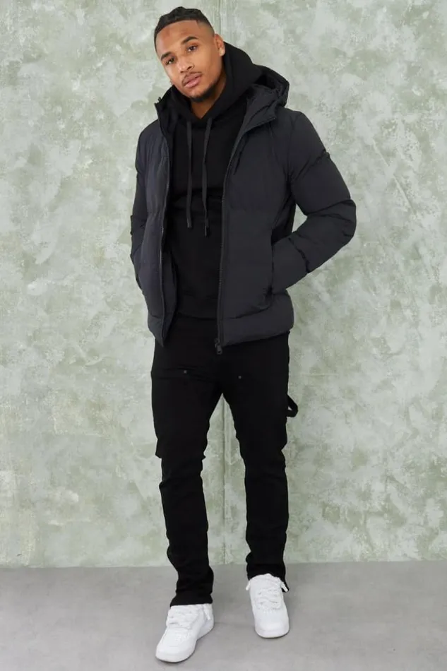 Men Parka Noire Uni Capuche Black Brentiny Paris Parkas And Down Jackets