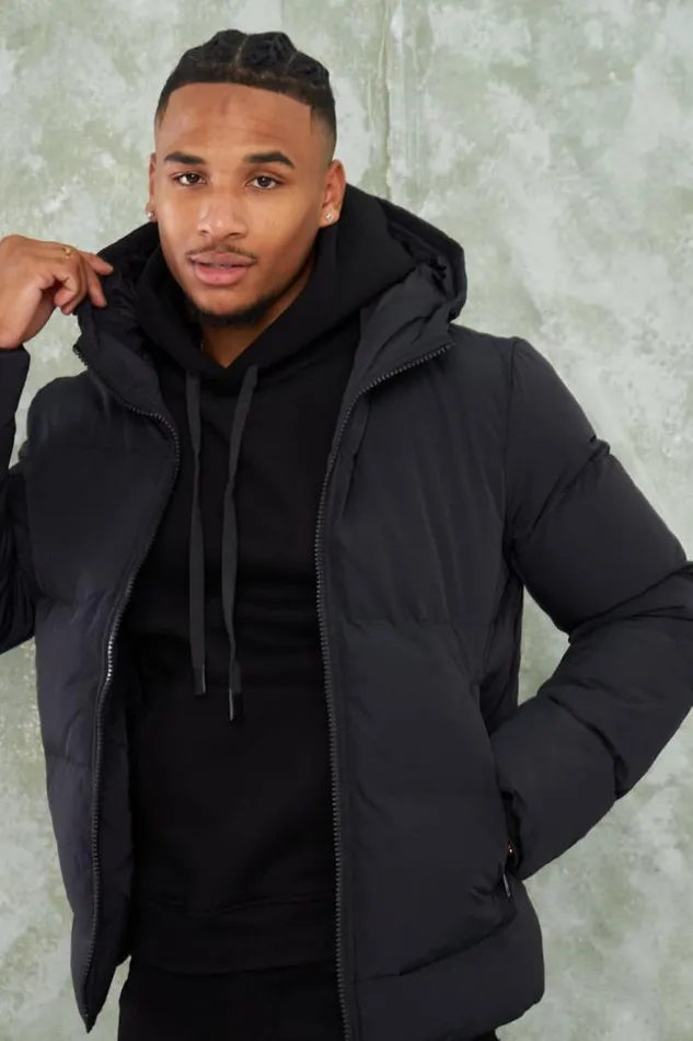 Men Parka Noire Uni Capuche Black Brentiny Paris Parkas And Down Jackets