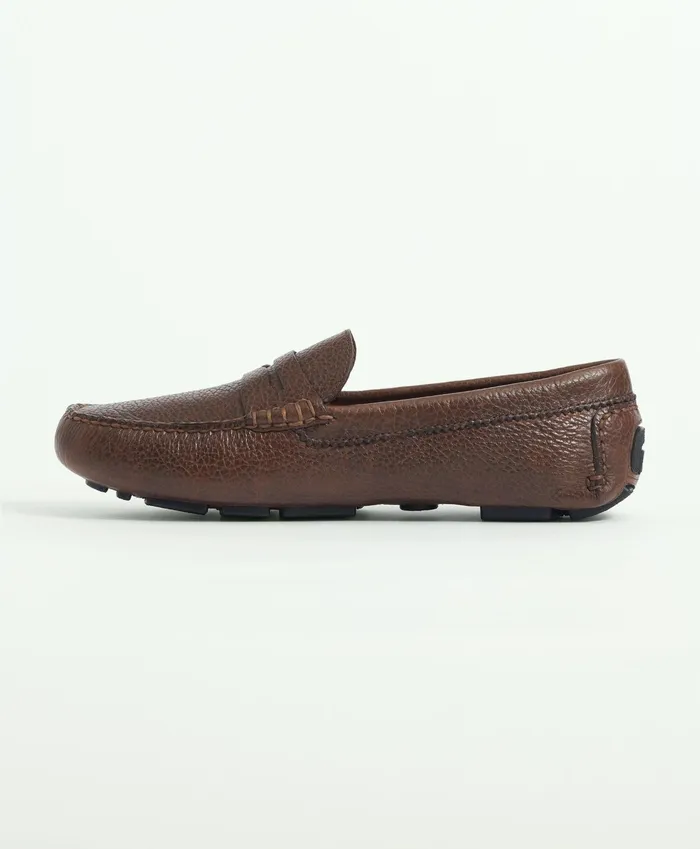 Men Pebbled Leather Driving Moccasins Brown Brooks Brothers Shoes